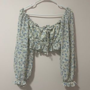 These Three Boutique Dainty Floral Long Sleeve Crop Top - Medium